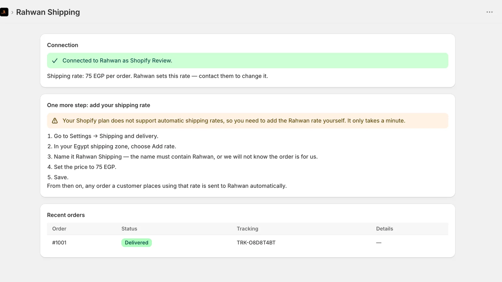 Rahwan Shipping — Shopify app for last-mile delivery